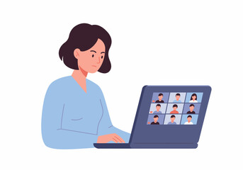 Woman Video Conferencing Online on Laptop At Home