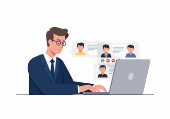 Man Conducting Online Job Interviews from Home Workplace Setup