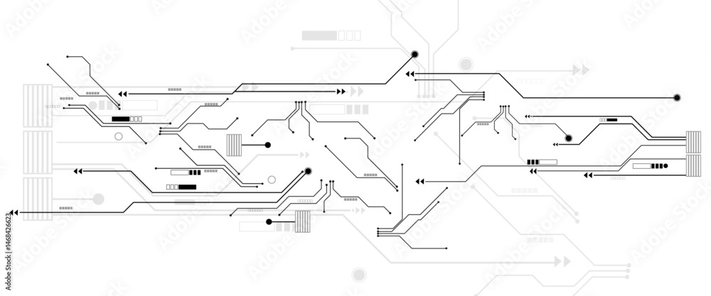 Poster vector black and white circuit electronic or electrical line with circle engineering technology desi