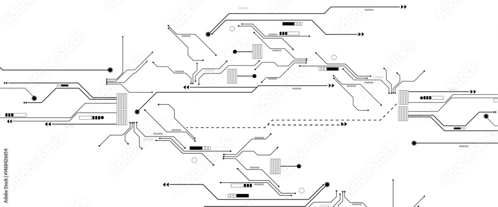 Poster vector black and white circuit electronic or electrical line with circle engineering technology desi