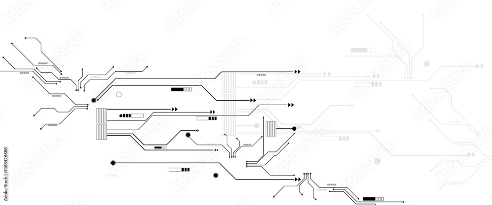 Poster vector black and white circuit electronic or electrical line with circle engineering technology desi