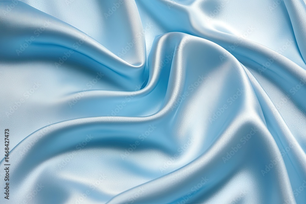 Poster a close-up view of soft. shimmering blue satin fabric. showcasing its smooth texture and gentle fold