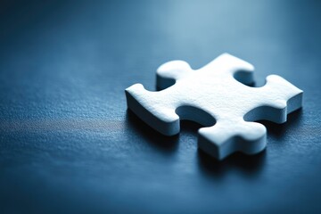 Obraz premium A close-up view of a single white puzzle piece resting on a soft blue background. symbolizing problem-solving. creativity. and the completion of tasks in various contexts