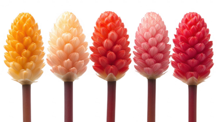 Vibrant torches of ginger flowers in a spectrum of colors arranged on Transparent Background