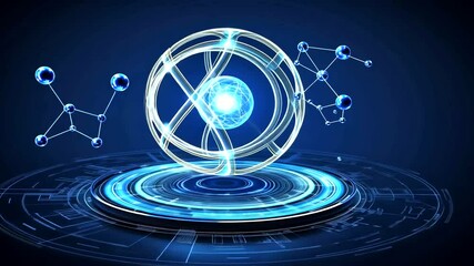 Abstract scientific graphic of atom, molecules, and futuristic technology - Powered by Adobe