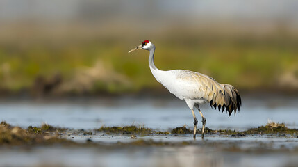 Obraz premium Sandhill Crane In Wetland Landscape