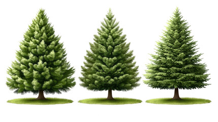 Three Pine Trees Illustration with Lush Green Foliage on Transparent Background