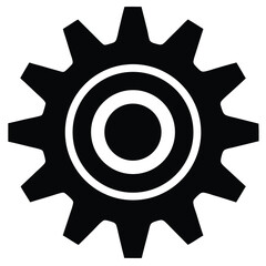 A single black gear with multiple teeth is isolated against a stark white backdrop