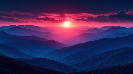 Obraz premium Dramatic mountain range panorama at vibrant sunset.