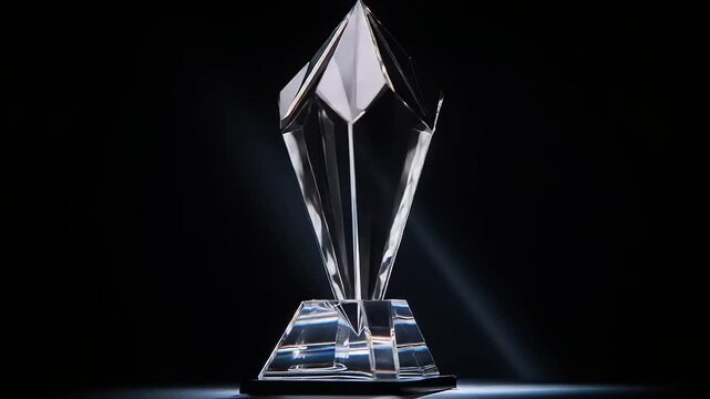 Clear crystal award against black background.