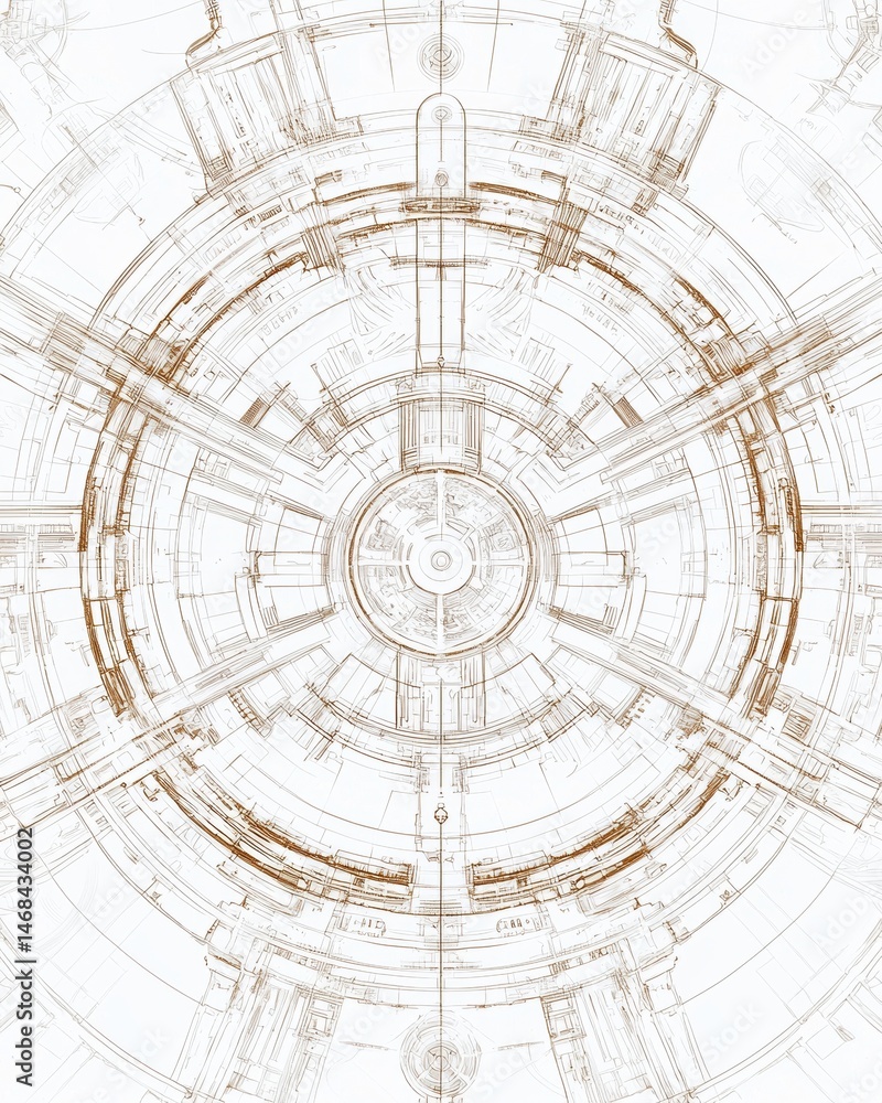 Poster abstract brown and white circular design with radial lines and textures