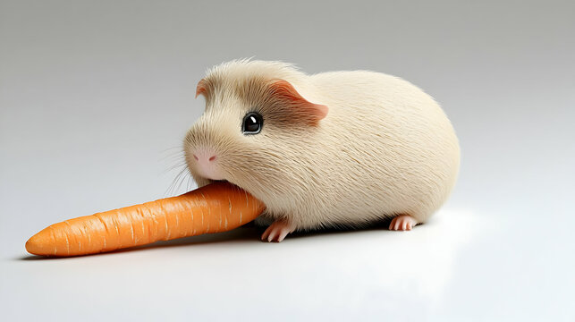 Fluffy Guinea Pig Eating Carrot