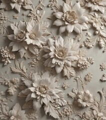 Intricate floral plaster texture, wallpaper-like design ,  floral background,  blossom,  wall decor