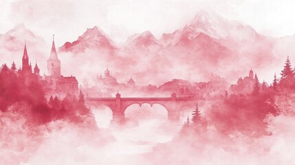 Obraz premium Misty, Romantic Mountain Town