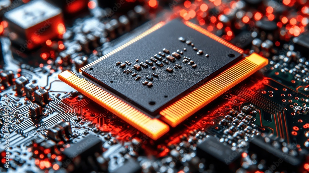 Poster close-up of a computer chip on a circuit board
