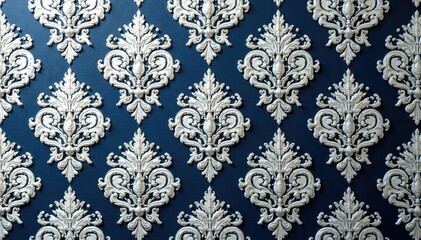Elegant damask pattern with silver grey and white arabesque details , seamless, textile