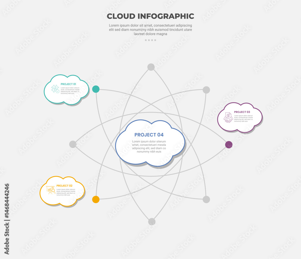 Poster cloud base shape infographic outline style with 3 point template with star line circling around with