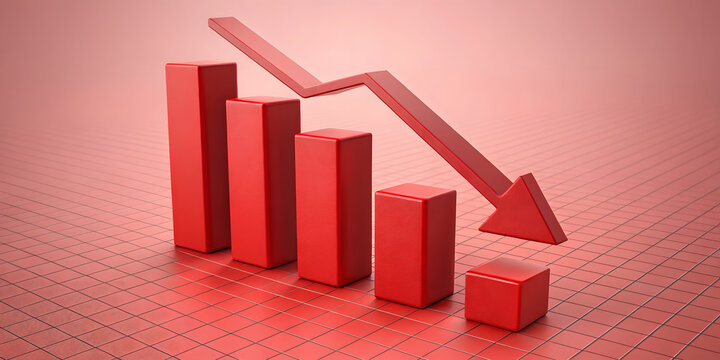 Red background with down arrow depicting financial crisis and market crash