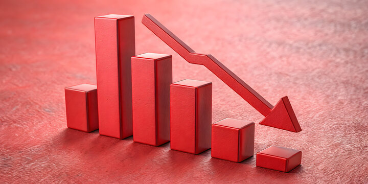 Red background with down arrow depicting financial crisis and market crash