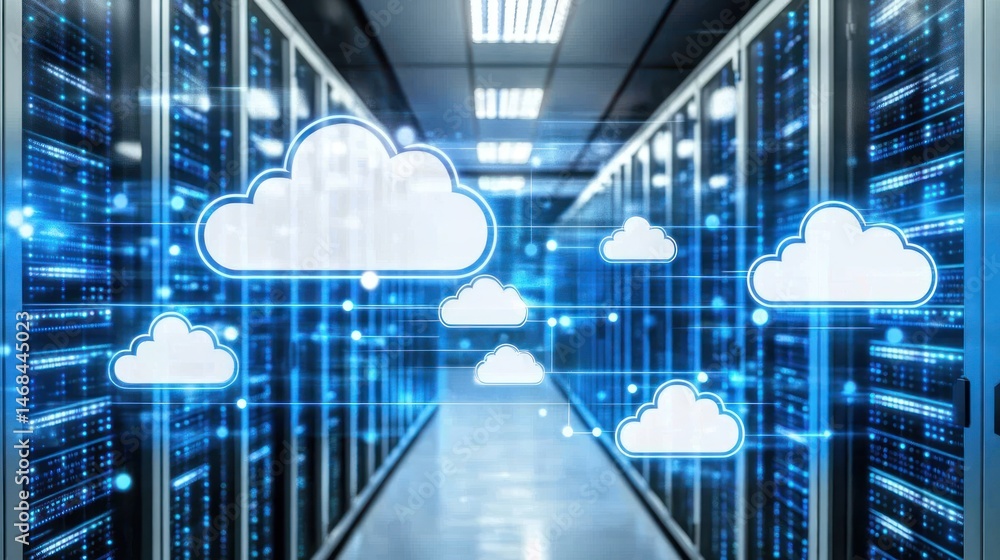 Poster cloud computing infrastructure in server room