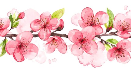 Delicate cherry blossom floral watercolor art nature scene botanical illustration spring vibes