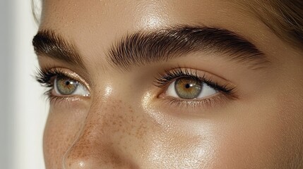 Naklejka premium Womans Eyes with Freckles, and Closeup.