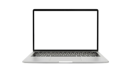 Modern Silver Laptop with Blank White Screen on Transparent Background