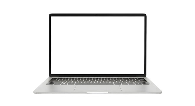 Modern Silver Laptop with Blank White Screen on Transparent Background