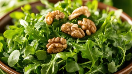 Arugula and Walnut Salad Close-Up: A Vibrant Composition of Healthy Delights