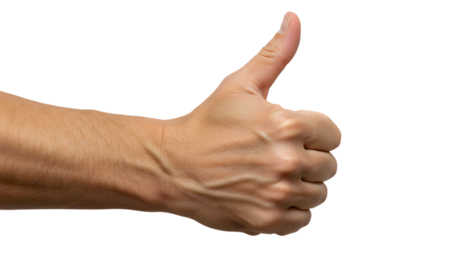 Male Hand Gesturing Thumbs Up on Transparent Background