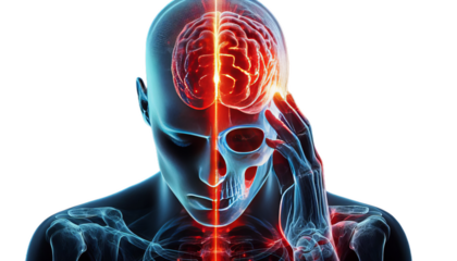 Man in Pain Holding T-Zone with Red Eye Socket Glow PNG
