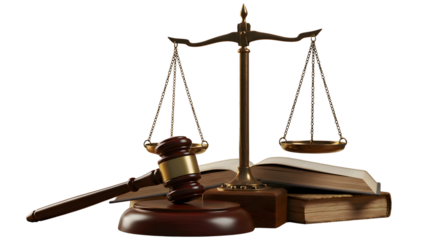 Scales of Justice Gavel and Law Books on Transparent Background