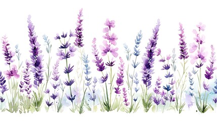 Naklejka premium Botanical art watercolor floral arrangement of purple flowers in a vibrant natural setting