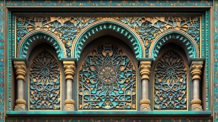 Fototapeta premium Ornate architectural facade with intricate carvings and arches.