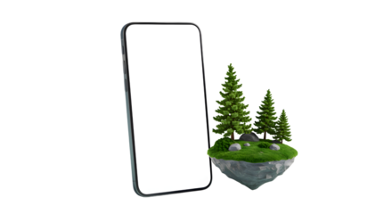 Smartphone Mockup with Floating Island and Trees on Transparent Background