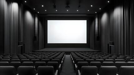 Fototapeta premium Empty Cinema Auditorium with Blank Screen Ready for Content