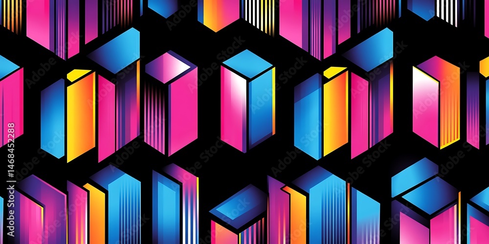 Poster vibrant geometric structures in dynamic interplay on a dark background