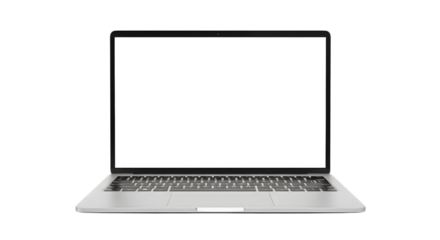 Modern Silver Laptop with Blank Screen on Transparent Background