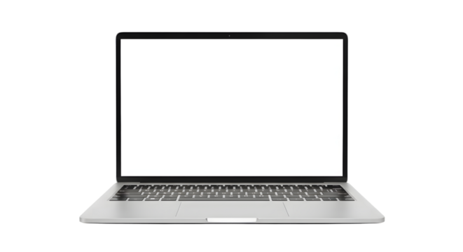 Modern Silver Laptop with Blank Screen on Transparent Background