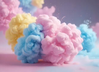 Obraz premium Fuzzy pink blue yellow blend, abstract cotton candy feel, subtle, dreamy