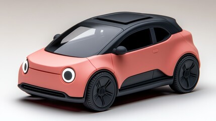Obraz premium Pink electric car model, studio shot, modern design, urban background