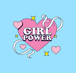 Heart-Shaped Girl Power Icon Graphic with Ribbons