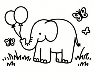 Obraz premium Happy elephant holding balloons Coloring Book For Kids