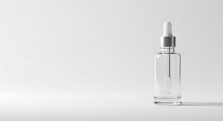 Minimalist Clear Serum Bottle with Dropper on a White Background Creating a Calm and Elegant Atmosphere