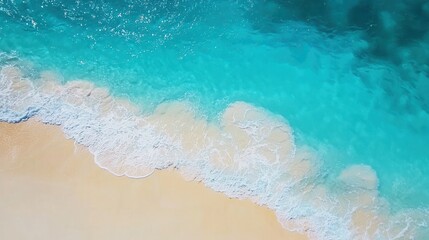 Aerial View of Ocean Waves on Sandy Beach