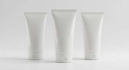 Three Empty White Cosmetic Tubes on a Plain Background with Minimalist Design