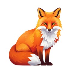 Red Fox Sitting Isolated on White Background, Elegant Animal Design