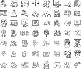 Online Education Icons. Vector Illustration of E-learning and Webinar Symbols.