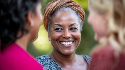 Three women sharing a joyful and close connection outdoors.