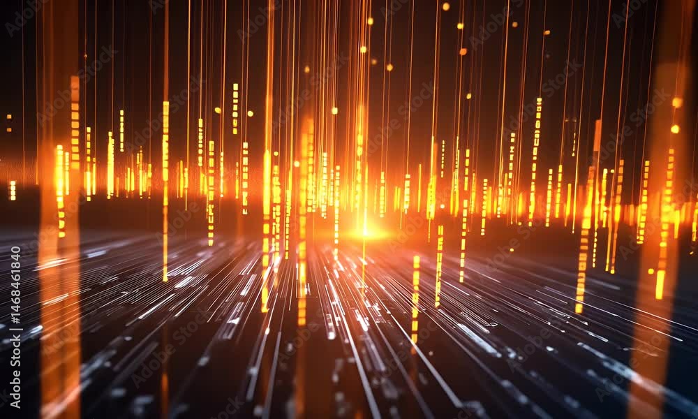 Poster digital background featuring orange and yellow glowing lines, representing data visualization in the